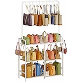 Large Purse Organizer for women with 10 Purse Hanger, 3-Tier Double Row Purse Rack Stand with 6 Side Hooks for Purse Storage, Space Saving Floor-Standing Handbag Organizer for Closet & Narrow Spaces