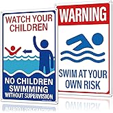 MOLESS 2 Pack Pool Safety Signs Bundle – 12x8 Inch Pool Signs for Outside Outdoor Decor, Watch Your Children & Swim at Your Own Risk, Durable 0.040 Aluminum Weatherproof, Easy to Mount, PSP-2503