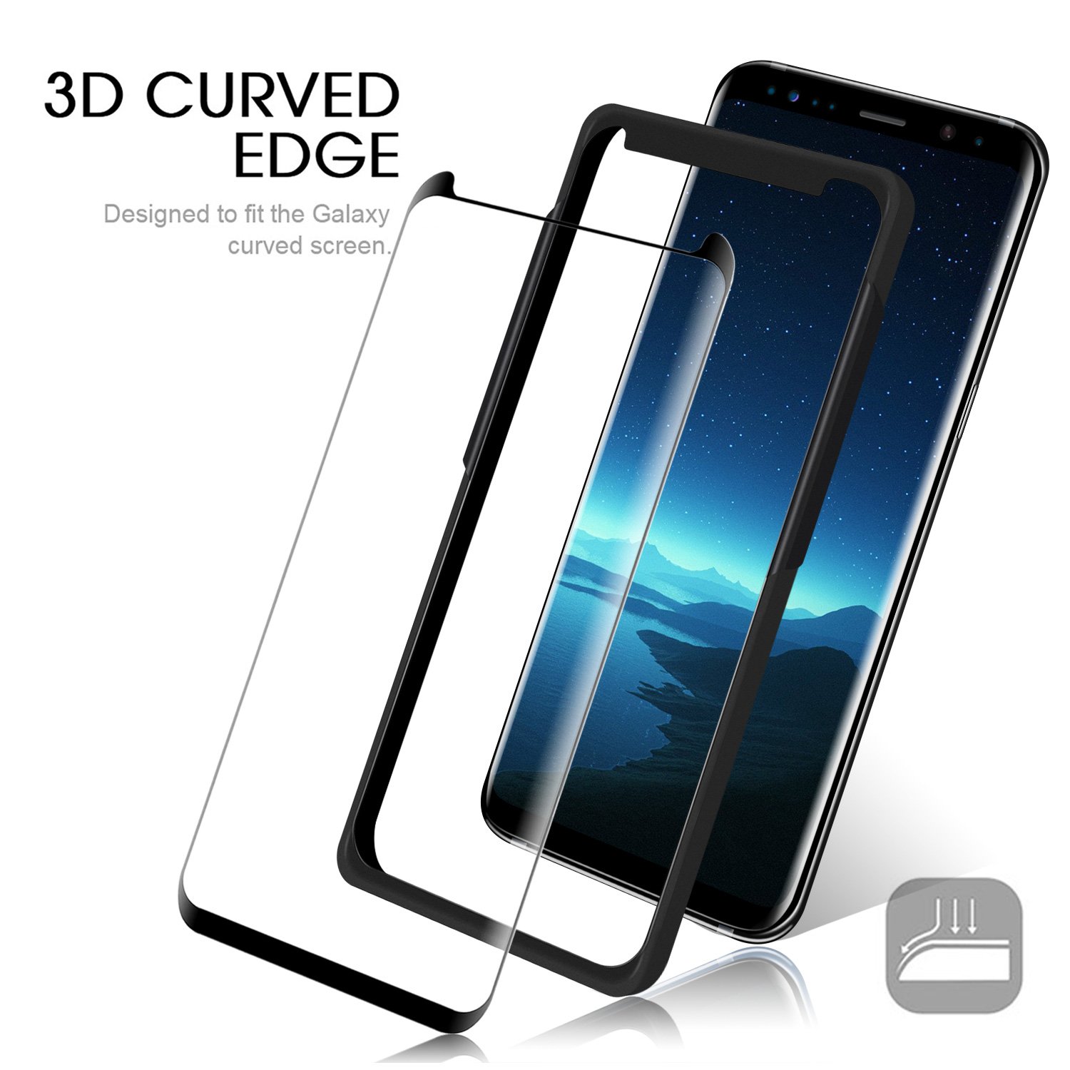 Ounier Galaxy S8 Tempered Glass Screen Protector, [Case Friendly][Easy Installation Tray] 3D Curved Tempered Glass Screen Protector (Black)