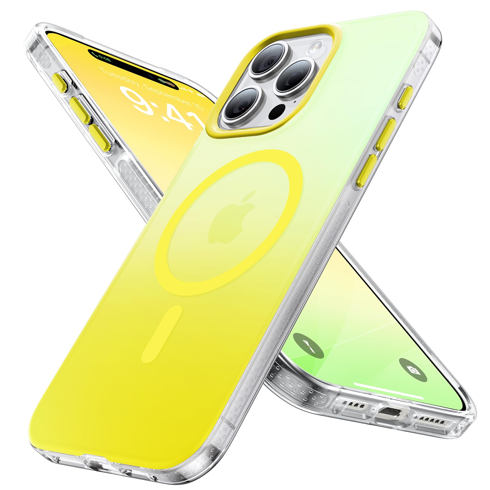 Aulofe Strong Magnetic for iPhone 15 Pro Max Case, [Compatible with MagSafe] [Military-Grade Drop Tested] Shockproof Protective Slim Translucent Cover for iPhone 15 Pro Max Phone Case, GradientYellow