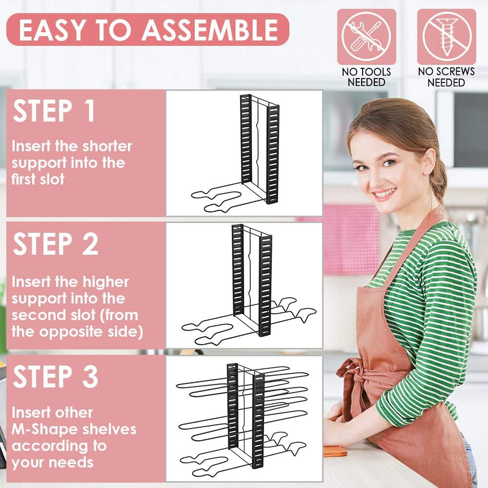 Pan Organizer Rack for Cabinet, Pot Rack with 3 DIY Methods, Adjustable Pot and Pan Organizer with 8 Tiers, Large & Small Pot Organizer Rack for Cabinet Kitchen [Upgrade Version]: Home Improvement