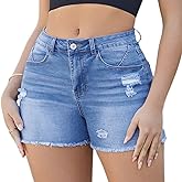 Tunlaud Women High Waisted Skinny Stretchy Denim Shorts Casual Summer Frayed Raw Hem Distressed Ripped Short Jeans