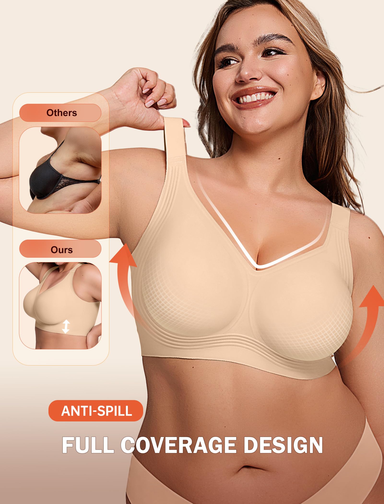 LetsJoli Bras for Women Supportive Wireless Push Up Bra Full Coverage No Underwear Seamless Plus Size for Older Women