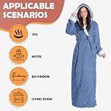 Oksun Womens Long Hooded Fluffy Fleece Bathrobe XL Winter Warm Blue view 2