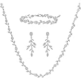 SWEETV Cubic Zirconia Wedding Jewelry Sets for Bride Bridesmaids, Crystal Leaf Vine Bridal Earrings and Necklace Set for Women Jewelry Gifts