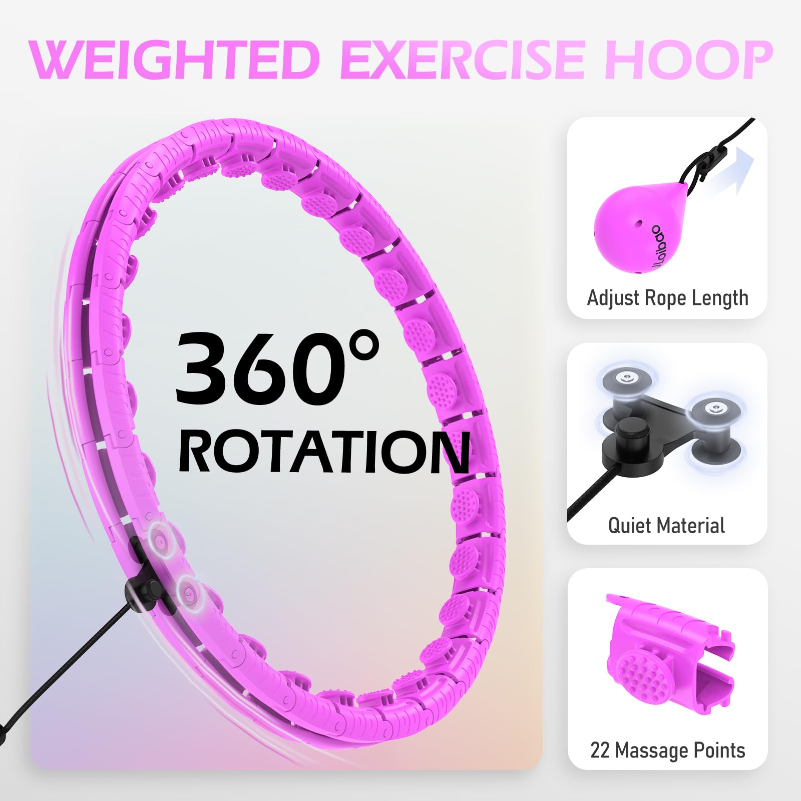 Weighted Hula Circle with 26/32 Links(56-66 Inch) for Adults Weight Loss, Infinity Fitness Hoop Plus Size, for Women Smart Exercise Equipment