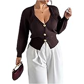 WDIRARA Women's Plus Size Button Up Cardigan Sweaters V Neck Long Sleeve Knit Outerwear