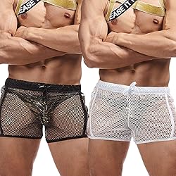 FIROTTII Mens Mesh Shorts Sexy Boxers See Through