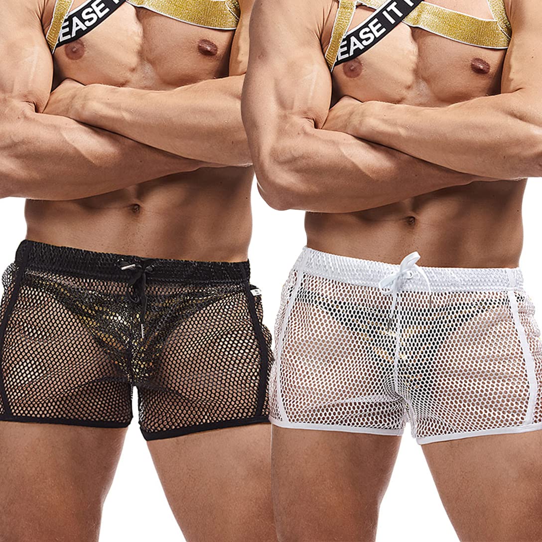 FIROTTII Mens Mesh Shorts Sexy Boxers See Through