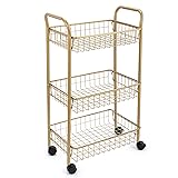MNOPQ 3 Tier Mesh Rolling Utility Cart, Gold Metal