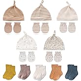 falianni Baby Boy Girl Cotton Hat Mitten Sock Set 15 Pack Infant Essential Accessories for 0-6 Months
