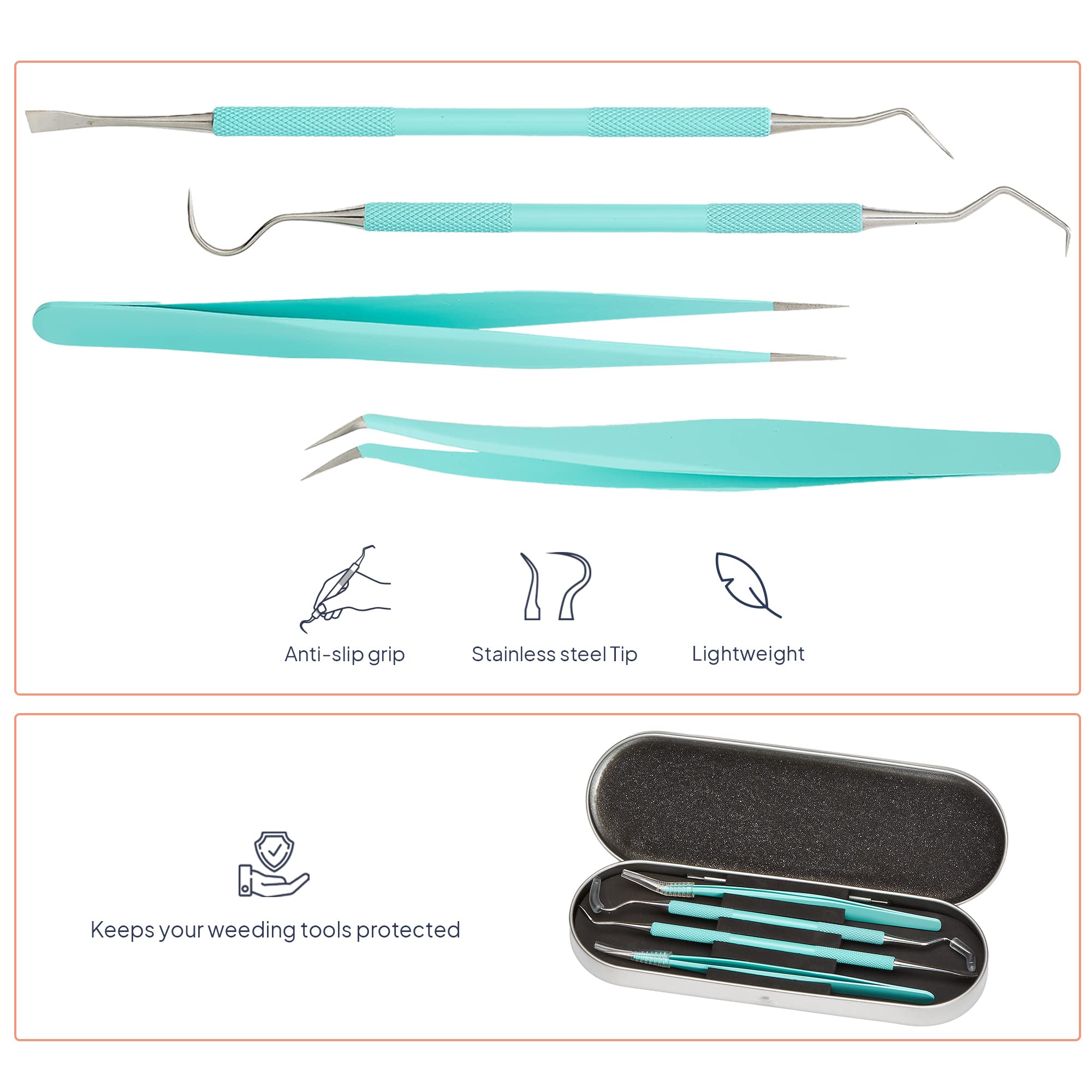 Premium Vinyl Weeding Tool Kit - Precision Stainless Steel Weeder - Hook and Pick with Fine Tweezers Crafting Set - by iVyne