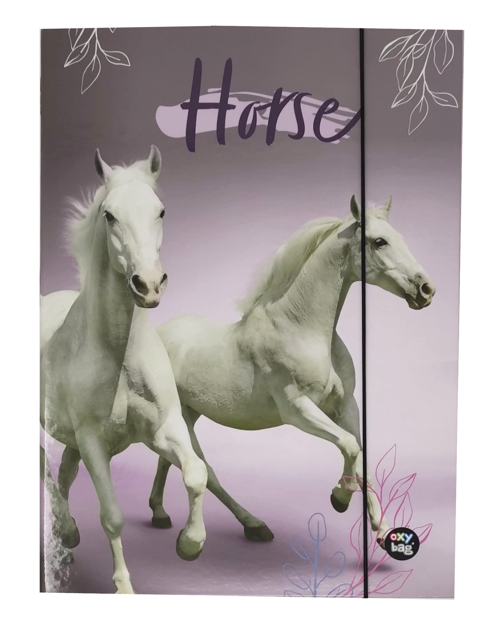 Sturdy Children's Box, File Box, Folder for School Bag, Dossier Folder with Elastic Strap and Inner Flaps DIN A4 for Girls (Horse)