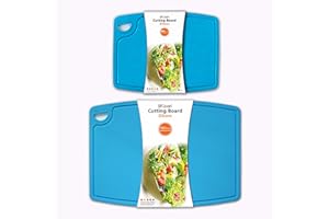 Liflicon Thick Cutting Boards for Kitchen Silicone Chopping Board Set of 2 Mid 12.6'' x 9.1”,Mini 9.1”x7.1” Non-slip Deep Drip Juice Groove Easy Grip Handle,Dishwasher Safe-Blue