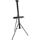 U.S. Art Supply 69" High Aluminum Single Mast Artists Studio Easel Stand | for Sign and Floor Display - Heavy Duty Adjustable Extra Large Canvas Height Up To 47" - Palette Holder, Brush Rest, Painting