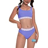 Beautikini Period Swimwear for Teens Two Piece Menstrual Leakproof Swimsuit Bikini Set Mid Waist Print Bathing Suit for Girls