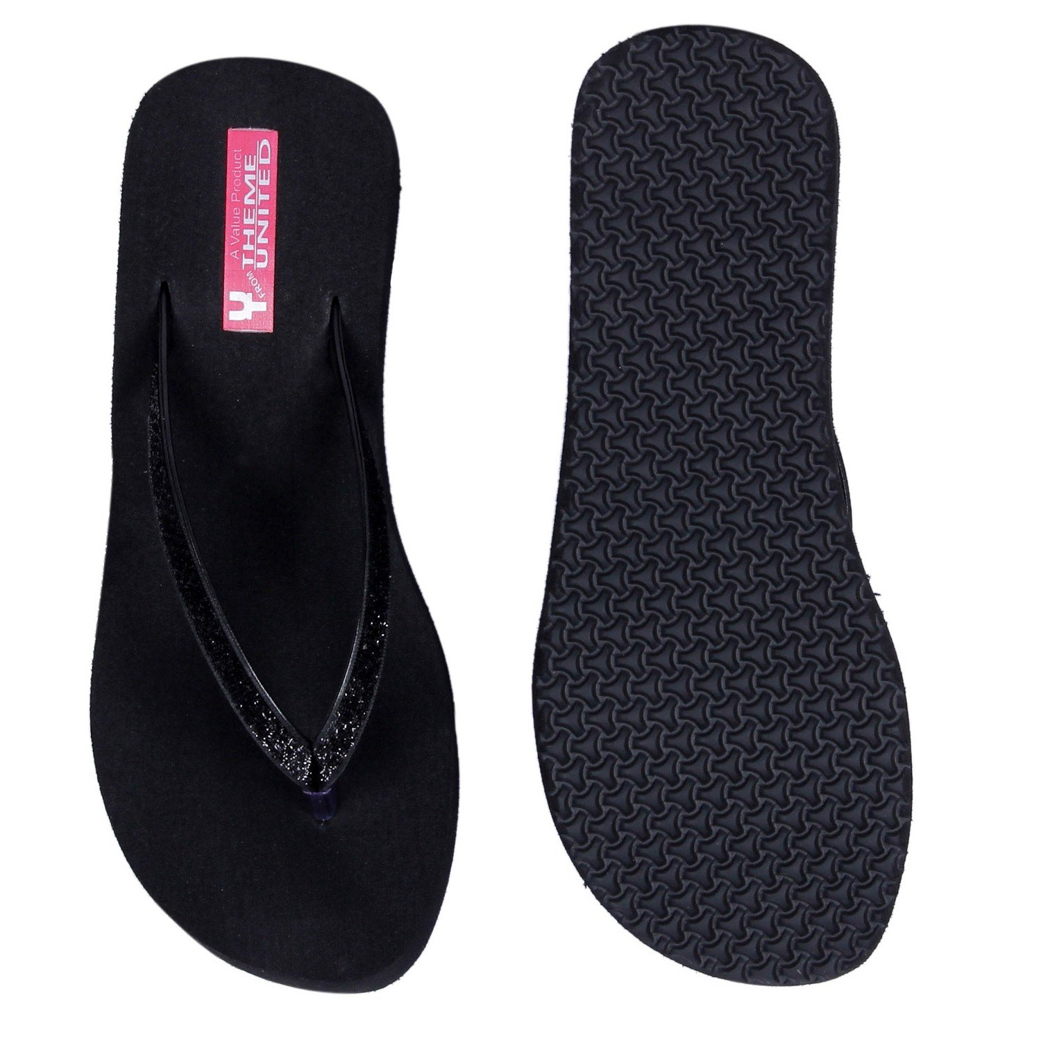 theme united women's black rubber wedges