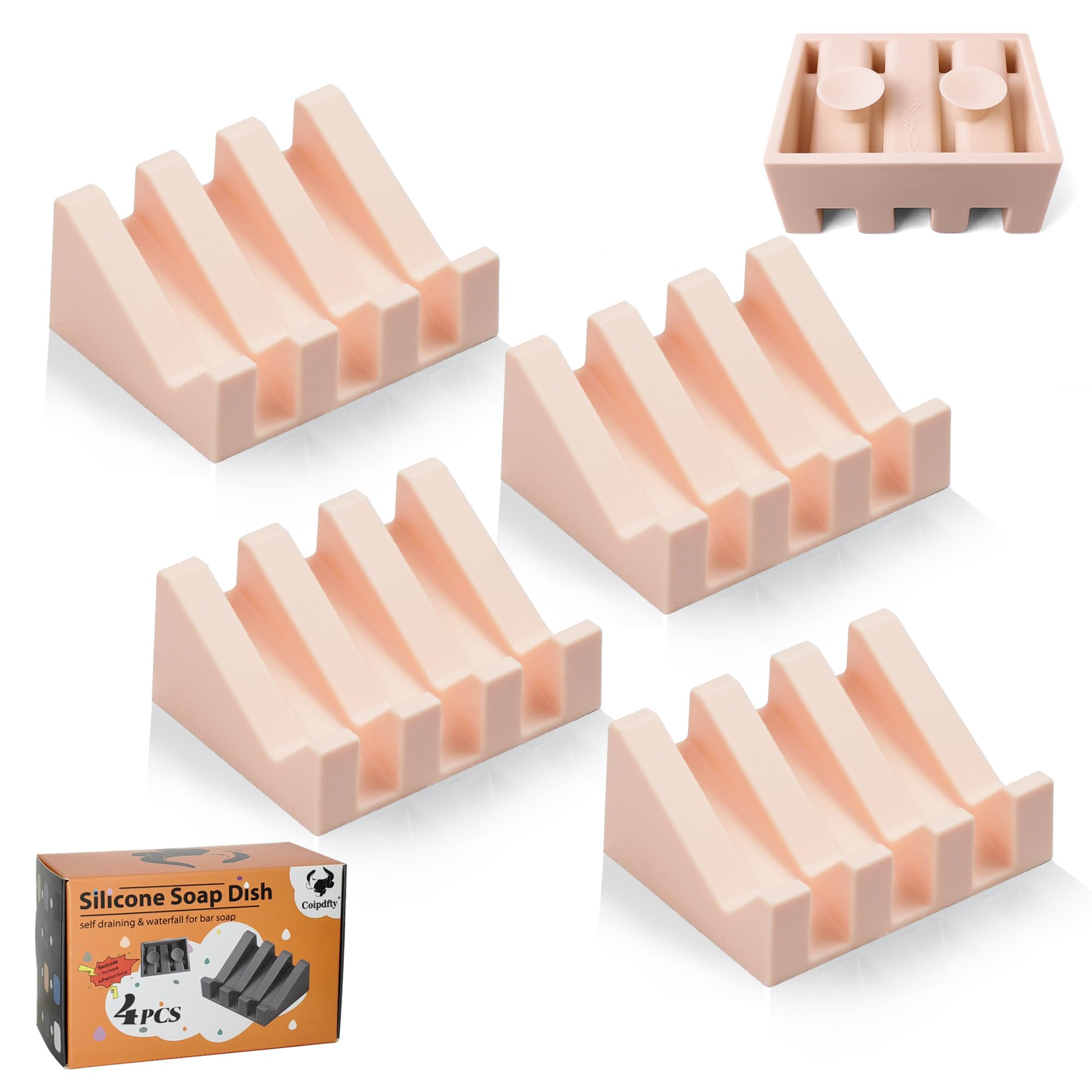 Coipdfty Soap Dish Holder for Shower with Suction Cup, Silicone Soap Holder & Saver Self-Draining Bar Soap Dish Keeps Soap Dry for Bathroom, Kitchen, Bathtub, Extends Soap Life (Pink-4Pack) Image