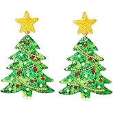 Christmas Tree Earrings for Women,Handmade Colourful Acrylic Christmas Holiday Earrings Cute Christmas Tree Star Drop Dangle Earrings Party Decor Accessories