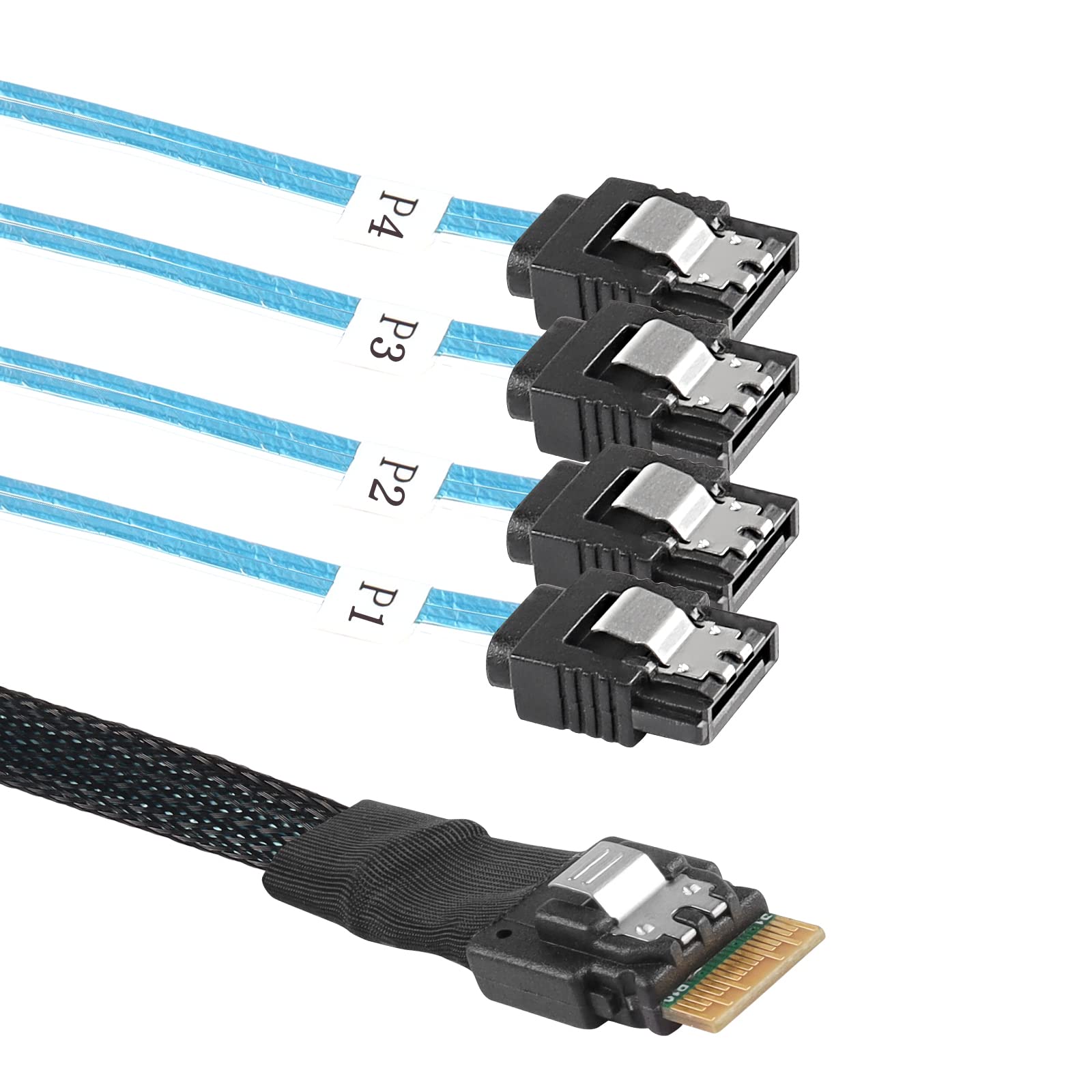 XMSJSIY Slimline SAS 4.0 SFF-8654 4i 38 Pin Host to SATA 7 Pin X4 Target Hard Disk Server Data Transmission Cable Array Drive Cable for Computer - 0.5M