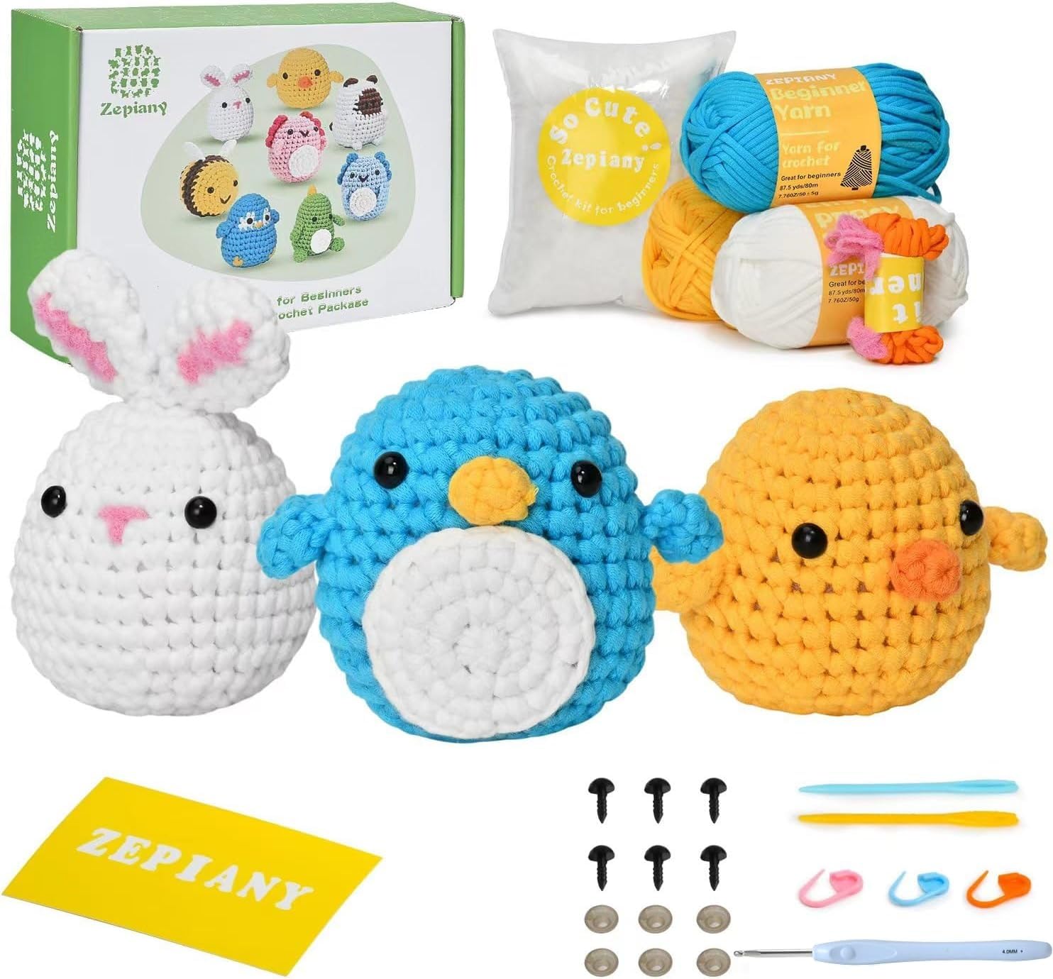 Zepiany Crochet Kit for Beginners, Crochet Animal Kit, Beginner Crochet Kit - Gift for Birthdays, Crochet Kits for Adults with Step-by-Step Video Tutorials