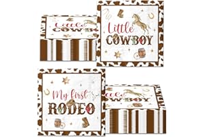 HAKOTI 40Pcs Western Cowboy Napkins - My First Rodeo Cowboy 1st Party Decoration Brown Cow Print Theme Napkin Disposable Little Cowboy Baby Shower Paper Napkin for Boys 1st Party Decoration