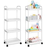 Barydat Baby Diaper Cart 4-Tier Movable Diaper Caddy Organizer Rolling Plastic with Wheels White Essentials Baby Storage Organizer for Hanging Table Crib Bedroom Bathroom