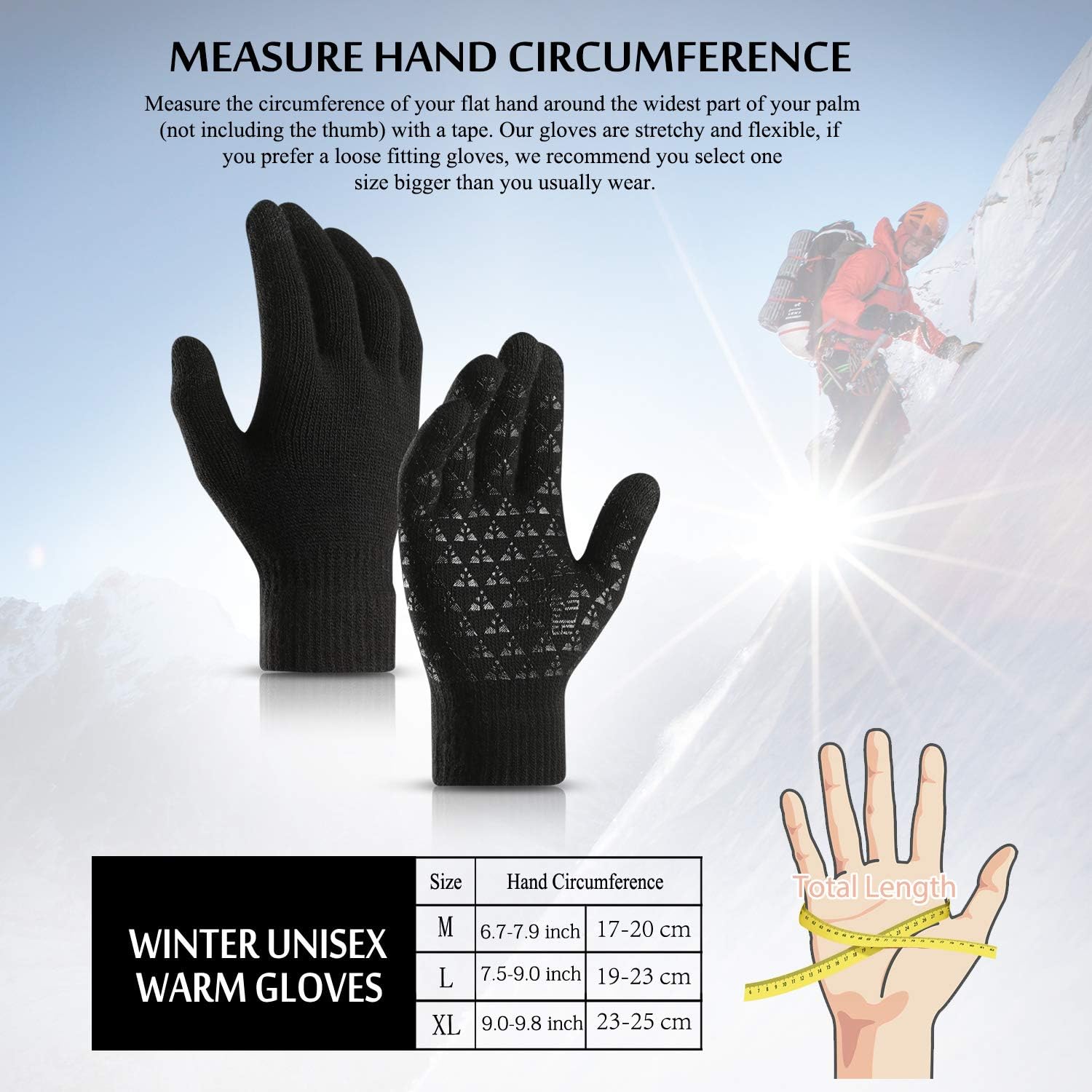 TRENDOUX Winter Gloves for Men and Women - Upgraded Touch Screen Anti-Slip Silicone Gel - Elastic Cuff - Thermal Soft Wool Lining - Knit Stretchy Material: Clothing