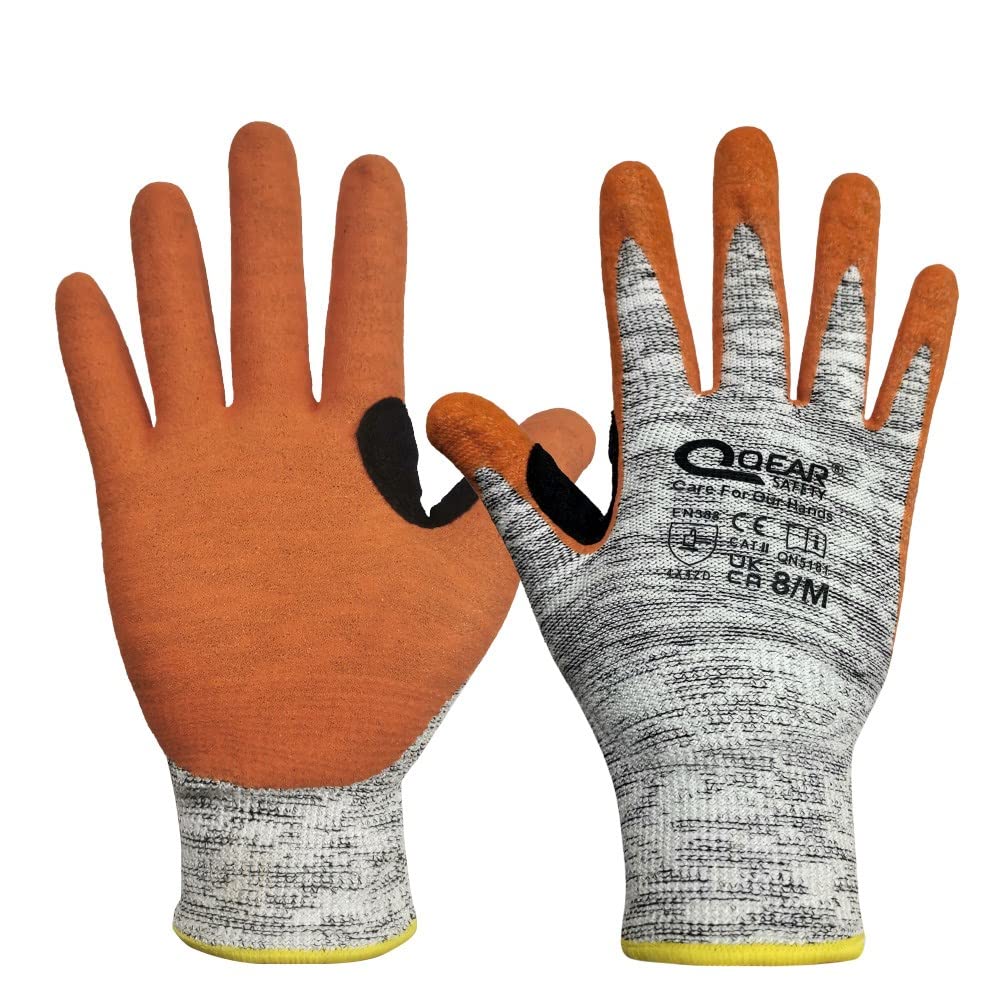 1 Pair Cut Level 5,HPPE/Glass Fiber Knitted Liner, Palm Sandy Foam Breathable Nitrile Rubber Coated Work Safety Gloves, Anti-slip, Abrasion, Thumb Crotch Reinforced,ISO13997 Cut Level D,(X-large) …