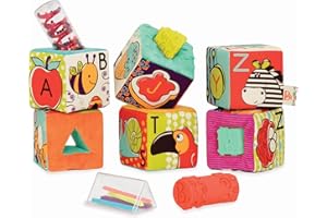 B. toys – Soft Fabric Building Blocks for Toddlers – Educational Alphabet Blocks with Textured Shapes – Stack & Play ABC Bloc