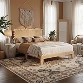 coucheta Rattan Bed Frame Queen with Natural Rattan Headboard,Queen Bed Frame with LED Lights,Rattan Queen Bed Frame with Headboard,Solid Wood Foundation with Silent Slats,No Box Spring Needed(Queen)