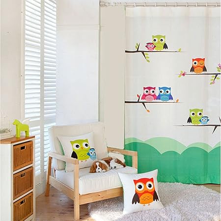 GWELL Kinderzimmer Gardinen Vorhang Eule Motiv Ösenschal Dekoschal für Wohnzimmer Schlafzimmer 1er-Pack 220x140cm(HxB)