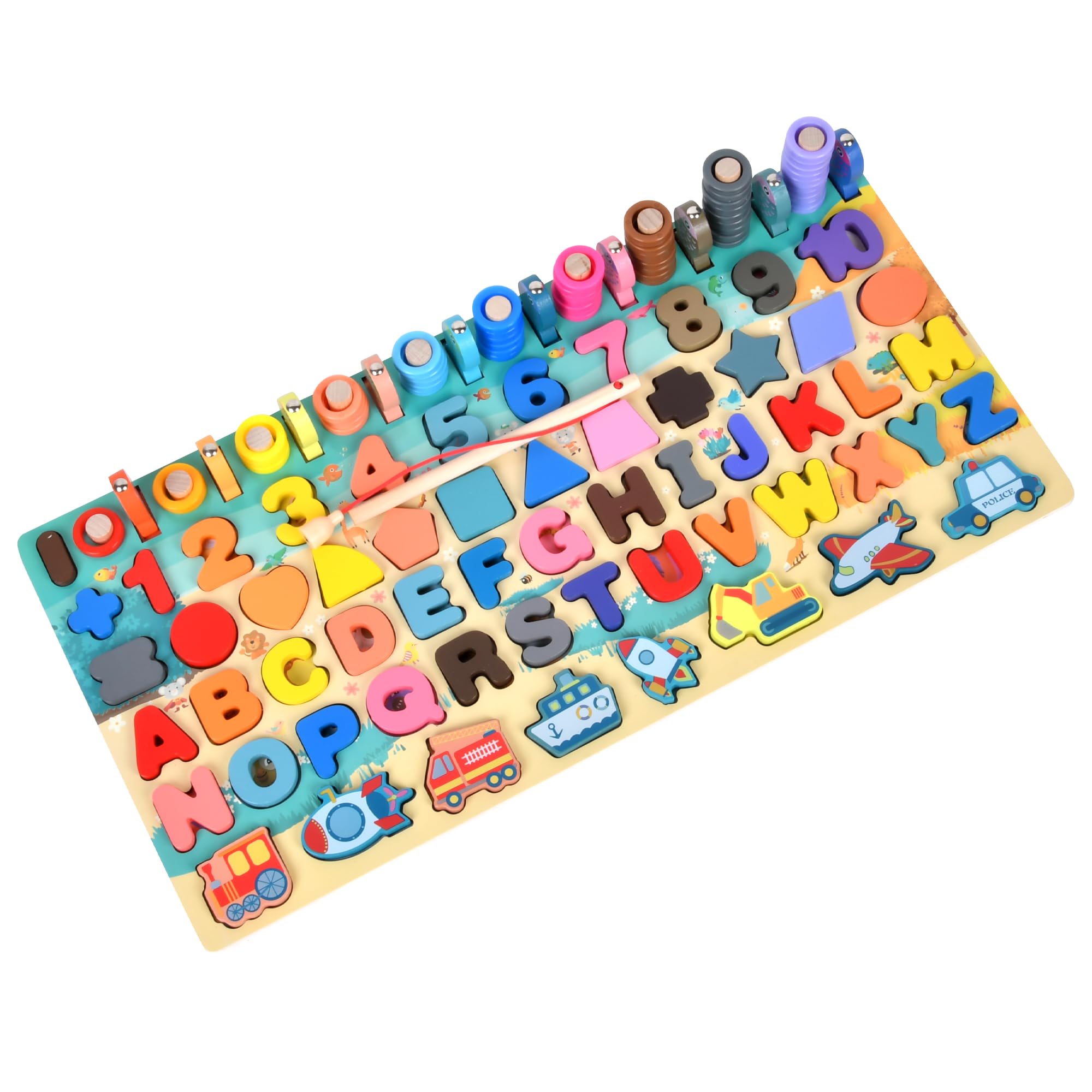 WNWL Wooden alphanumeric Shapes Jigsaw Ring Count Classification Toys ...
