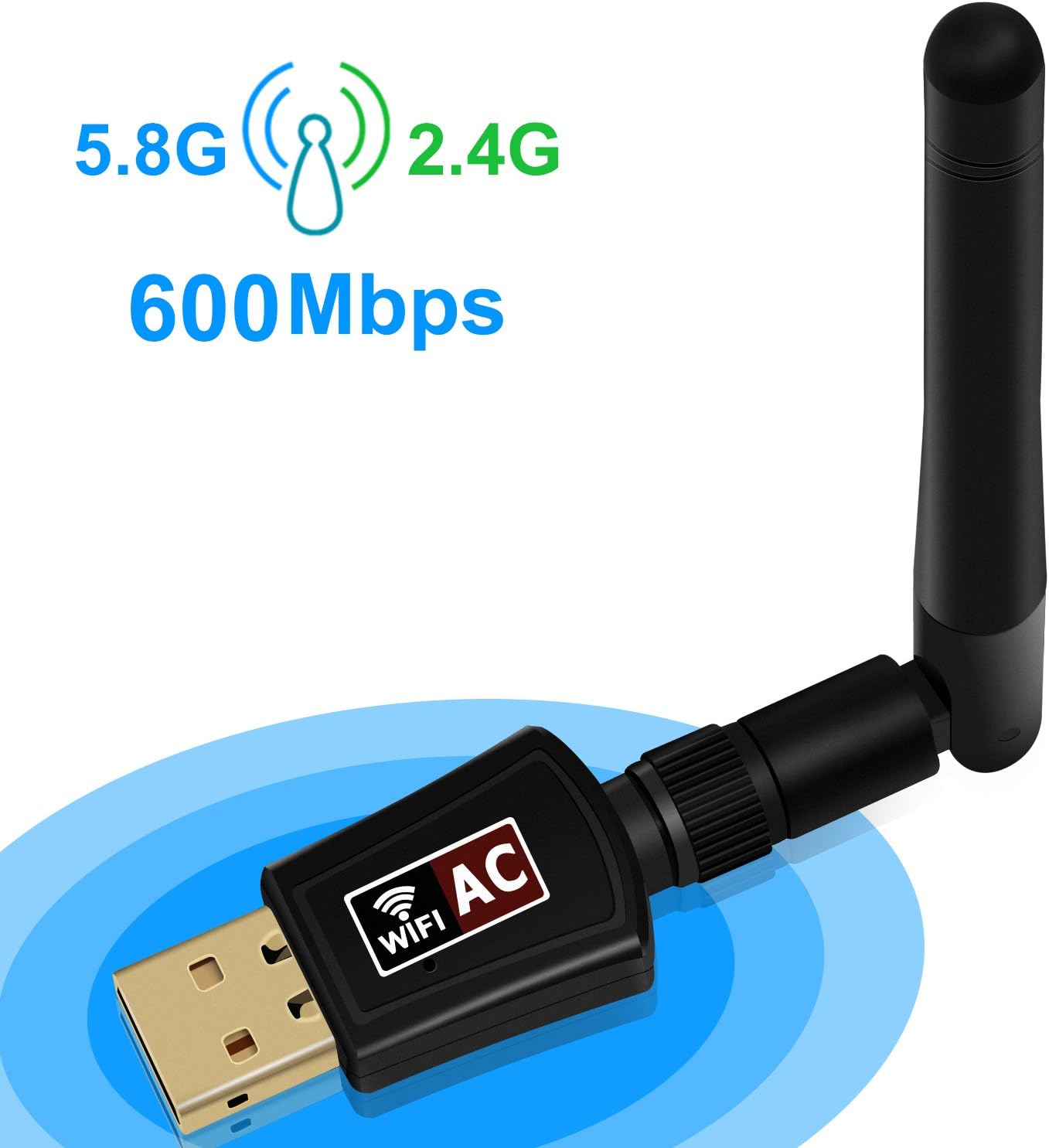 Wireless USB WiFi Adapter, Arestech 600Mbps Dual Band 802.11 AC/A/B/G/N Wireless Dongle, External Antenna Network LAN Card for Desktop/PC/Laptop with Windows/Mac OS/Linux