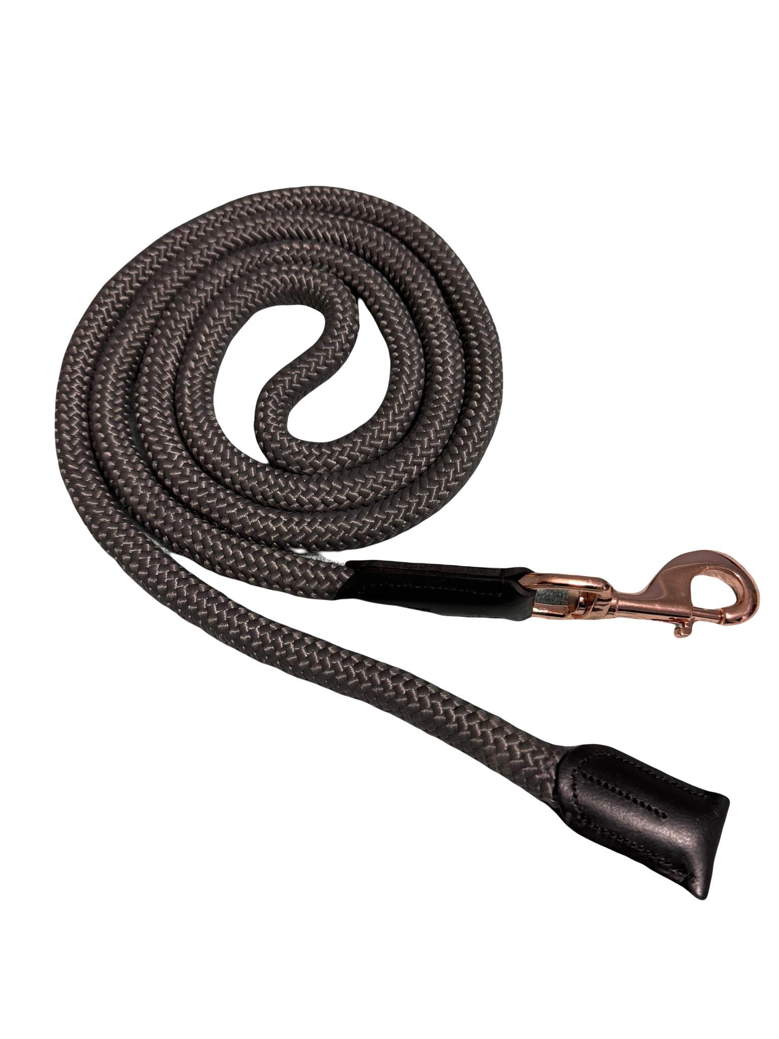 Luxury Horse Lead Rope for headcollars with Leather 18 mm thick Rose Gold Snap (Grey)