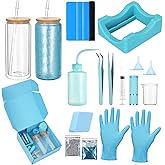 Foxtell 18 Pcs Snow Globe Tumbler DIY Kit 16 oz Pre Drilled Wall Double-Wall Snow Globe Cups with Lids Glitter Tools & Accessories Complete Craft Set for Making Custom Glitter Tumblers (Blue)