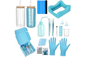 Foxtell 18 Pcs Snow Globe Tumbler DIY Kit 16 oz Pre Drilled Wall Double-Wall Snow Globe Cups with Lids Glitter Tools & Access