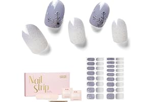NAILOG Semi Cured Gel Nail Strips - 34 pcs Salon-Quality Winter Nail Wraps with Soft Gel Finish (Snow Rain)