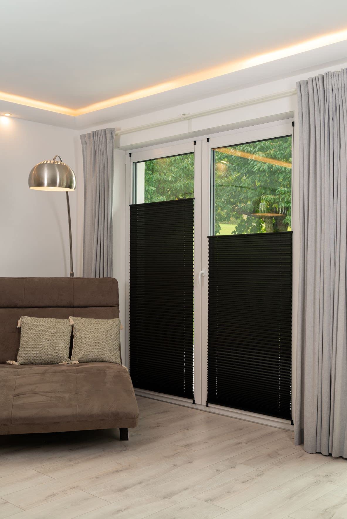 Khome Klemmfix Pleated Blind, Polyester, Black, B75 x H210 cm