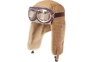 Kodervo Aviator Hat with Goggles Adult Kids Vintage Pilot Hat Costume Winter Aviator Hat Fur Ear Flaps Trapper Hat Men Women