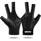 FITFIV Billiard Pool Glove for Left Hand, 3-Finger Snooker Cue Glove | Breathable Mesh Palm, Smooth Stretch Back, Double-Stitched Construction, Adjustable Wrist Strap, One Left-Hand Glove Included
