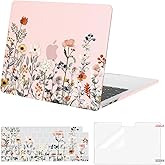 MOSISO Compatible with MacBook Air 13 inch Case 2026-2022 M4 A3240 M3 A3113 M2 A2681, Plastic Garden Flowers Hard Shell&Keyboard Cover&Screen Film Compatible with MacBook Air 13.6 inch, Pink