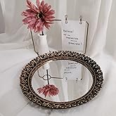 YANIZU Decorative Mirror Tray, Round Hollowed Out Design, Organizer for Makeup, Jewelry, Perfume, Vintage Display and Serving Tray for Dresser, Counter and Coffee Table, 12"X 12", Black