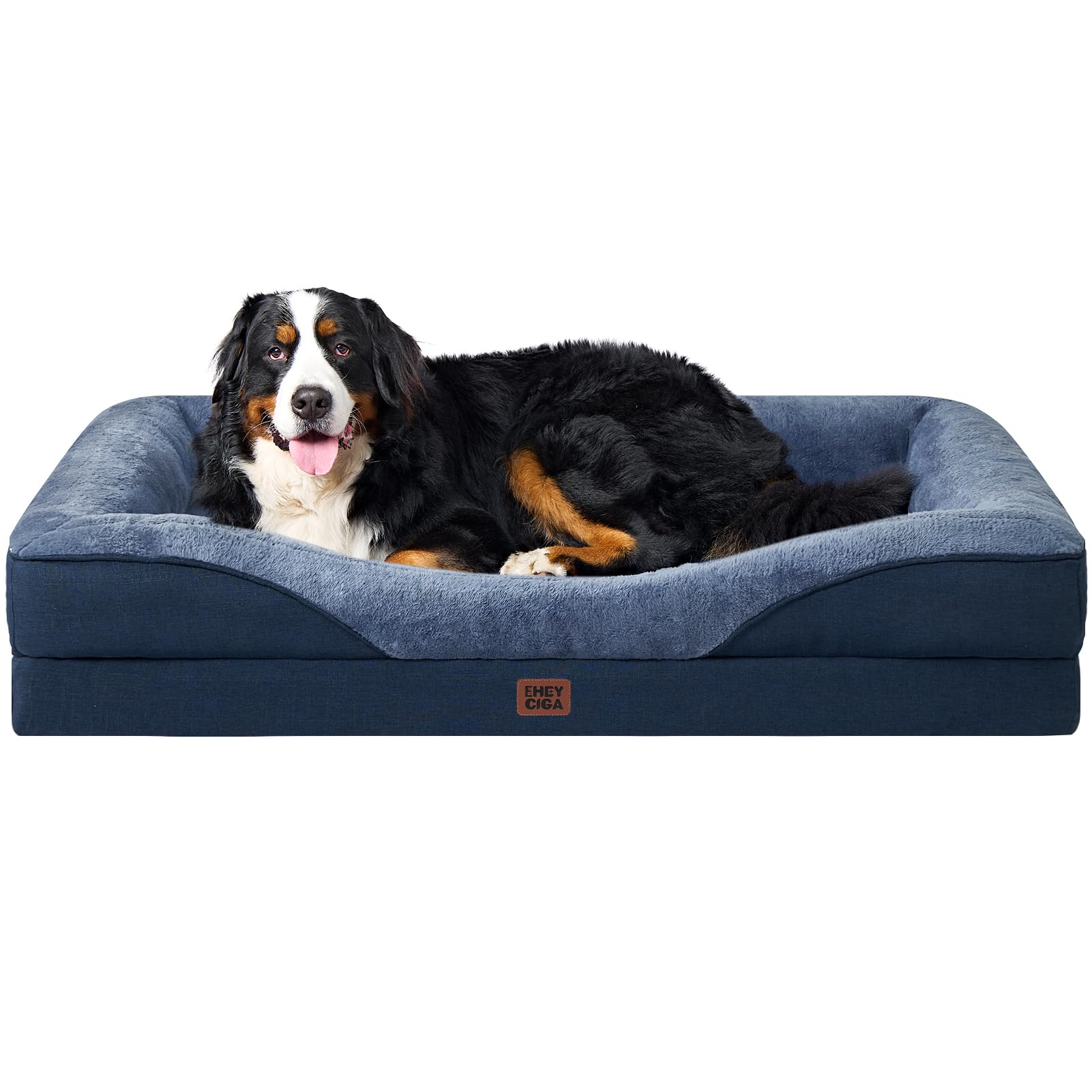 Photo 1 of EHEYCIGA Memory Foam XL Dog Bed for XLarge Sized, Extra Large Orthopedic Dog Sofa with Sides and Waterproof Liner, Washable Bolster Pet Couch with Removable Cover, 42x30x7.5 Inch, Navy
