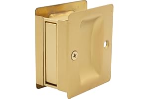 Premium Square Pocket Door Lock, Passage (Hall/Closet) Latch, Clear Pack, Satin Brass by Stone Harbor Hardware