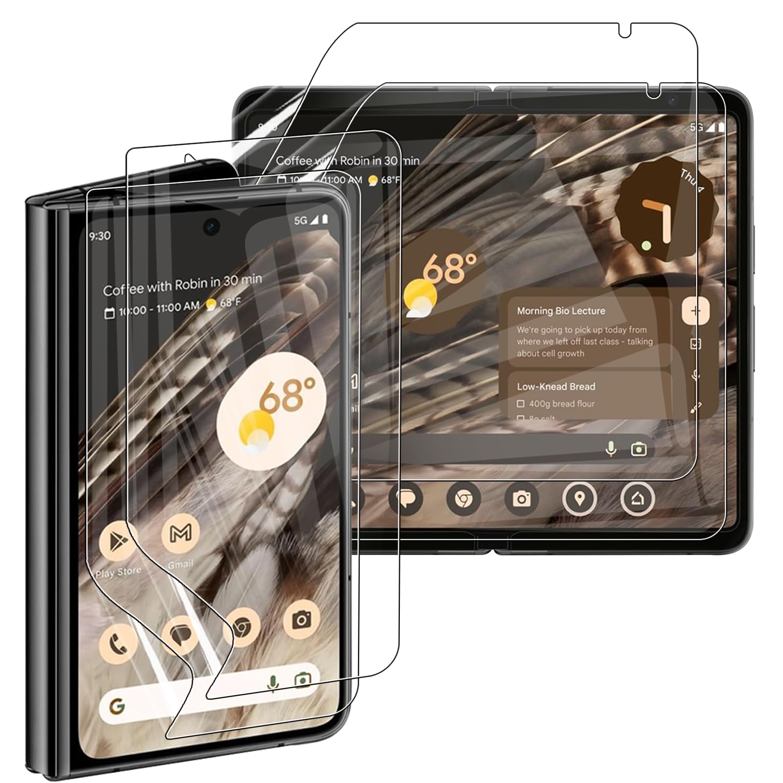 KUSINHOKA [2+2Pack] Screen Protector for Google Pixel Fold，In-screen Fingerprint Recognition HD Fingerprint Unlock Full Coverage Flexible TPU Screen Protector Film,Transparent