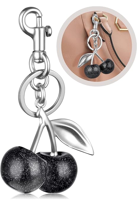 ChungLong0593 Women's Crystal Cherry Pendant – Vintage Leopard Print Bag Charm, Resin & Alloy