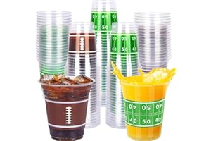 Mtgluk 16oz Football Party Cups – Disposable Clear Plastic Cups for Sports-Themed Events, Tailgates & Birthdays (50 Pack)
