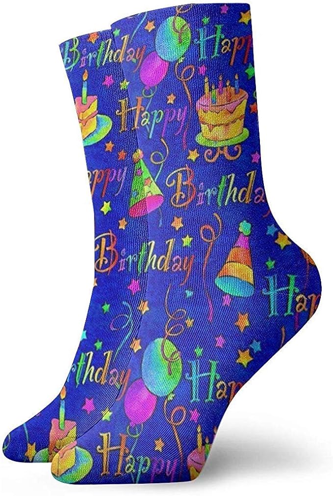 Happy Birthday Blue Cake Socks Men's Women's Athletic Soccer Dress