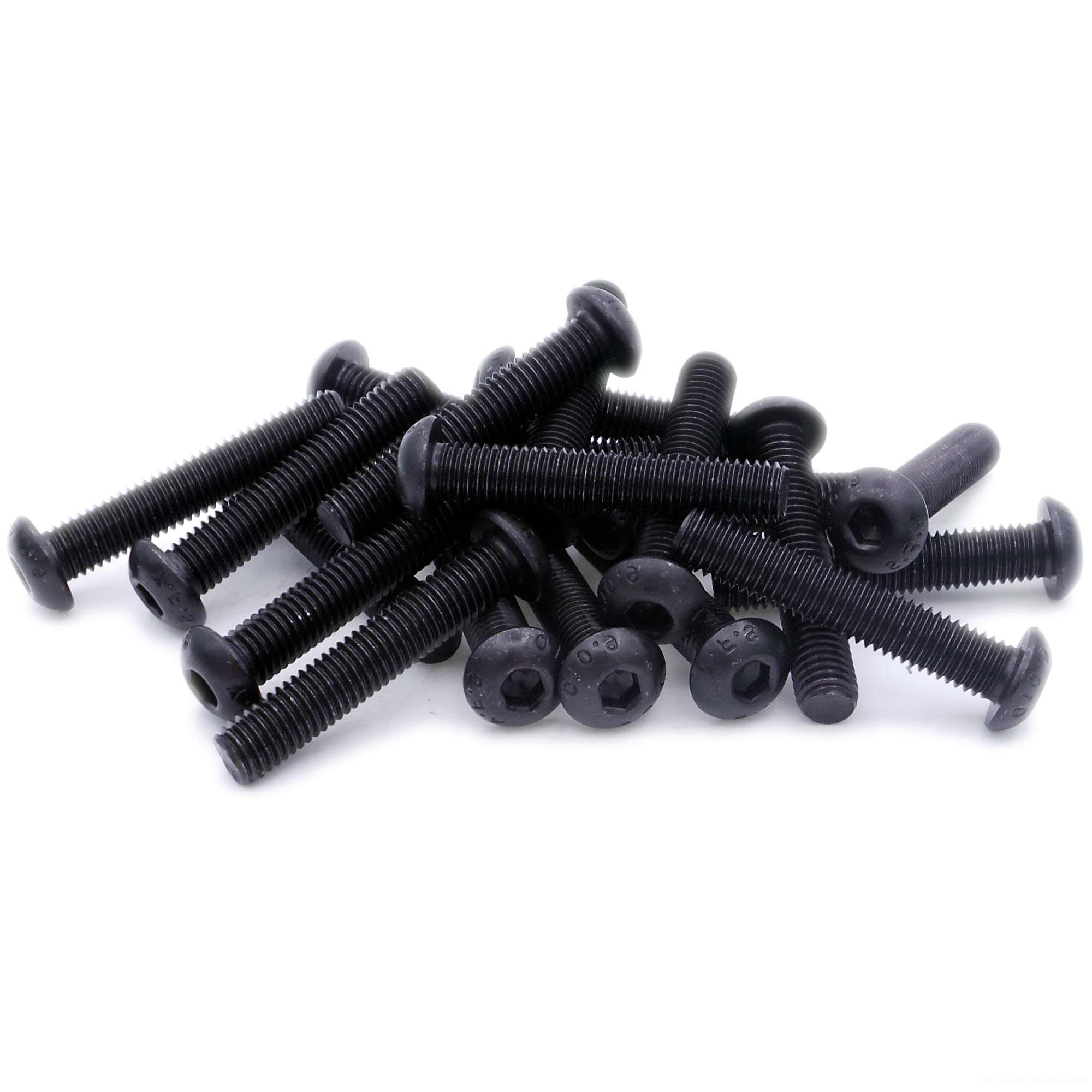 M12 (12mm x 35mm) Hex Socket Button Machine Screw (Bolt) - Black Steel (Pack of 5)